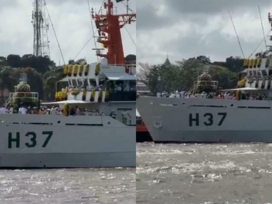 A imagem em destaque mostra o Navio Garnier Sampaio, onde a Imagem Peregrina embarcará para a Romaria Fluvial.